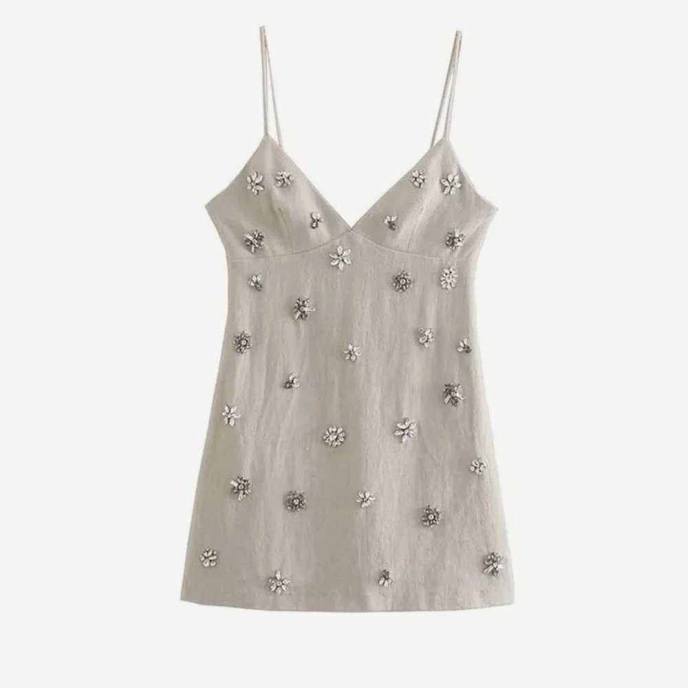 Women Chic Fashion Sleeveless Lnlay Mini Dress Vintage - Picture 2 of 8